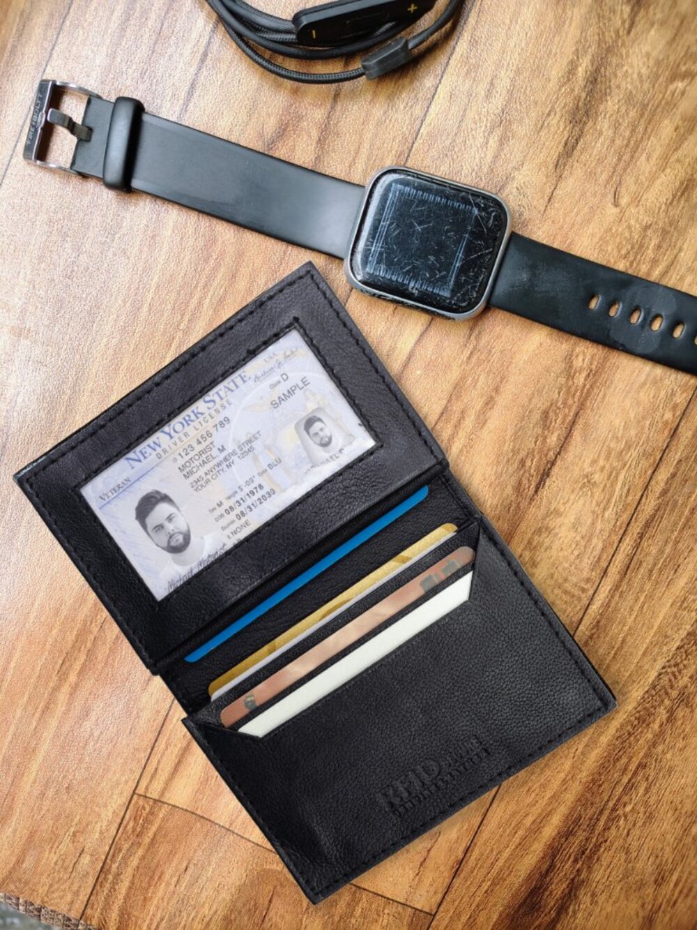 Black Genuine Leather Credit Card Case, ID Holder with RFID Blocking